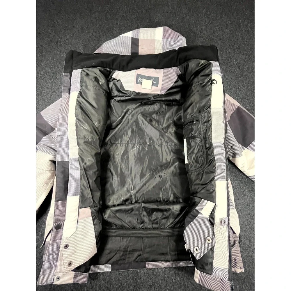 Pulse Winter Ski Jacket Youth Large 16 18 Gray Black Plaid Pockets Hooded Coat
